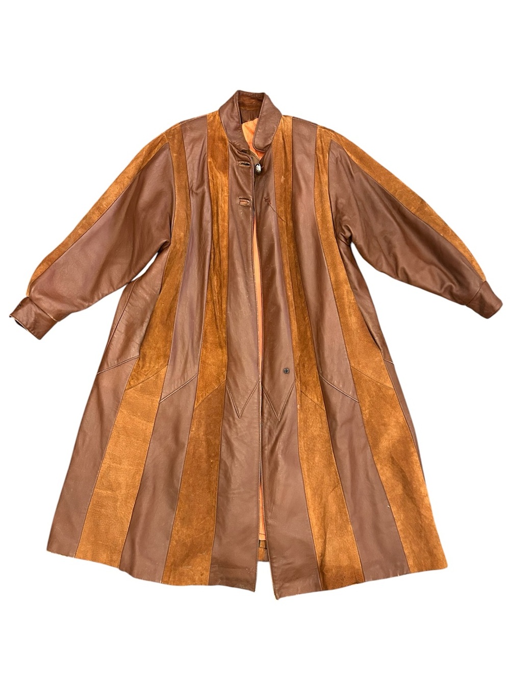 Vintage Paneled Genuine Leather & Suede Swing Coat Shades of Brown 2X Made n USA